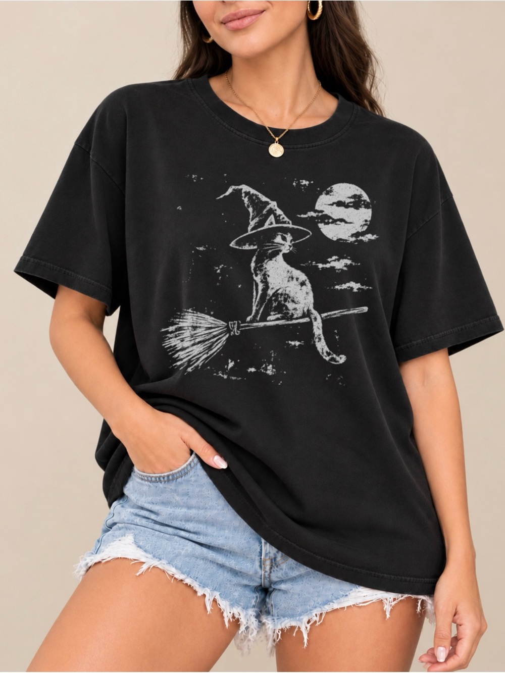 Witch Cat Graphic Unisex T-shirt Spooky Season Tee